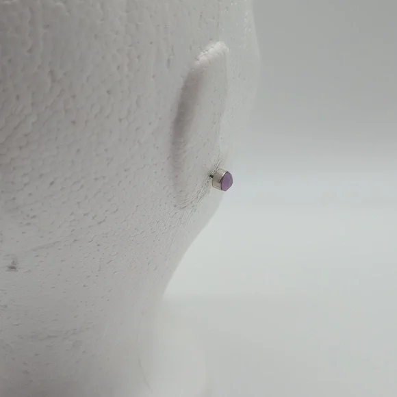 Silver Toned Purple Round Focus Stud Earring - Picture 4 of 7